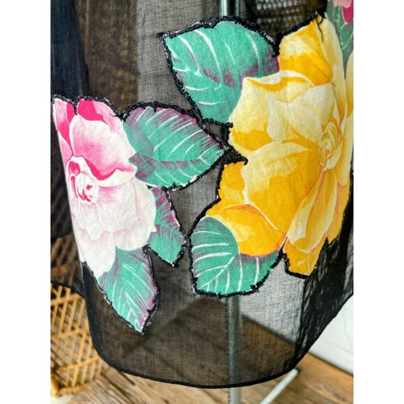 Vintage 1950s Black Organza Floral Applique Half Apron - Picture 5 of 10